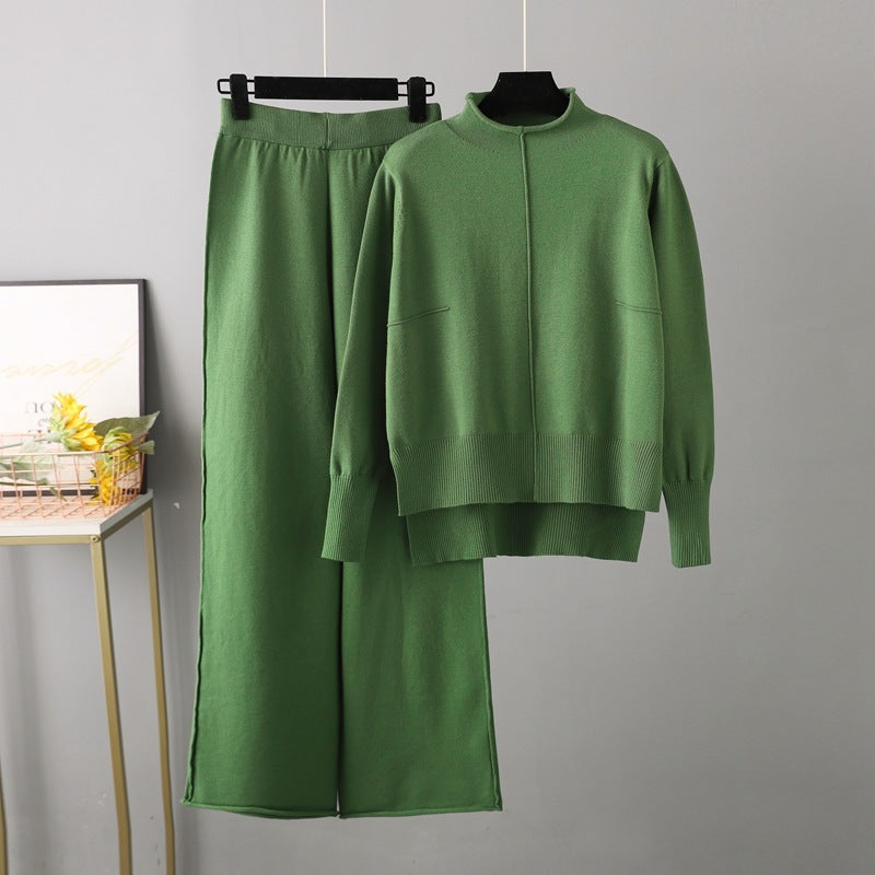 Wholesale Knitted Sweater Loose Casual Wide Leg Pants Suit
